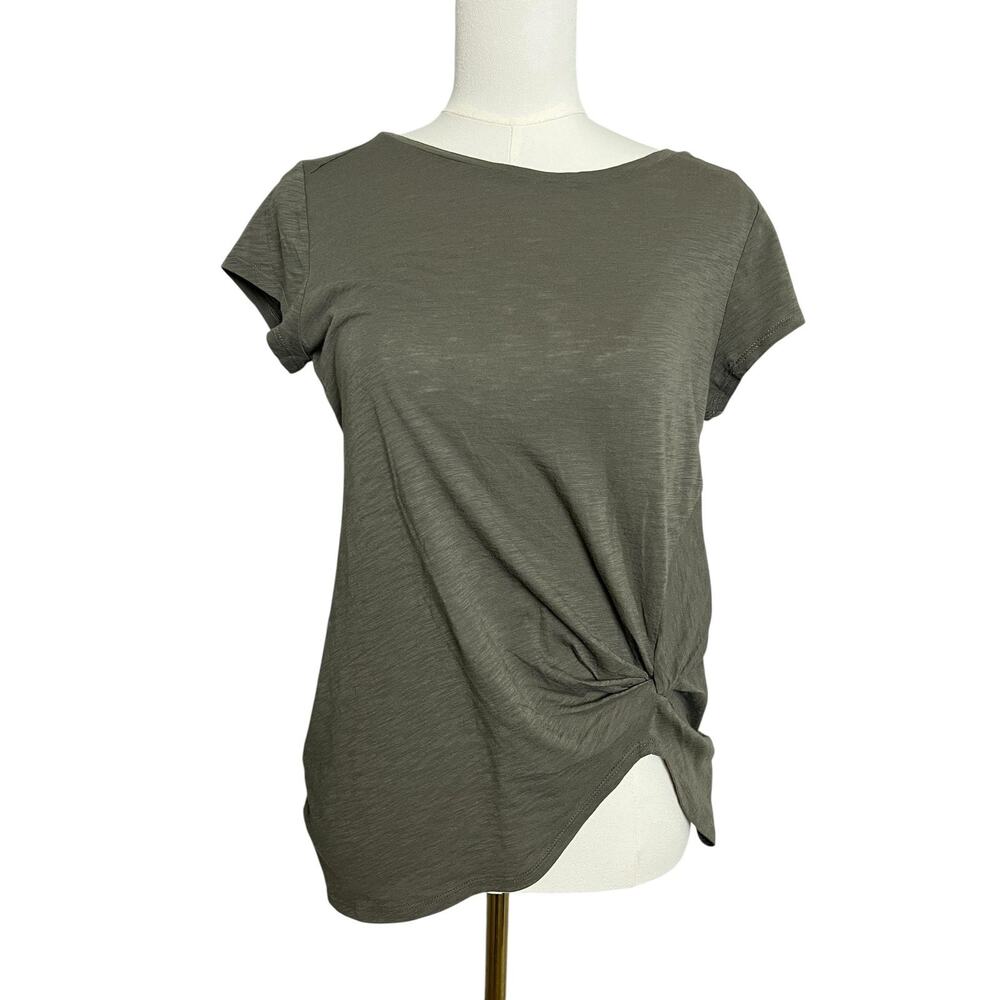 JAC PARKER Shirt Womens Medium Green Side Twist Boat Neck Short Sleeve Top